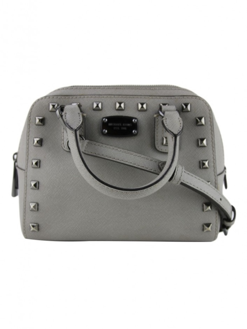 Michael Kors Light Grey Studded Saffiano Satchel